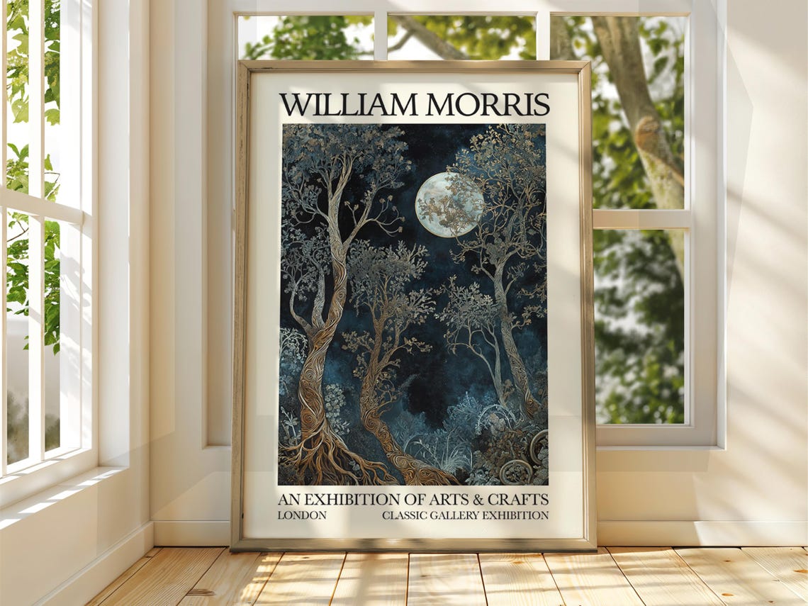 William Morris Full Moon Forest Night Exhibition Gallery Wall Art
