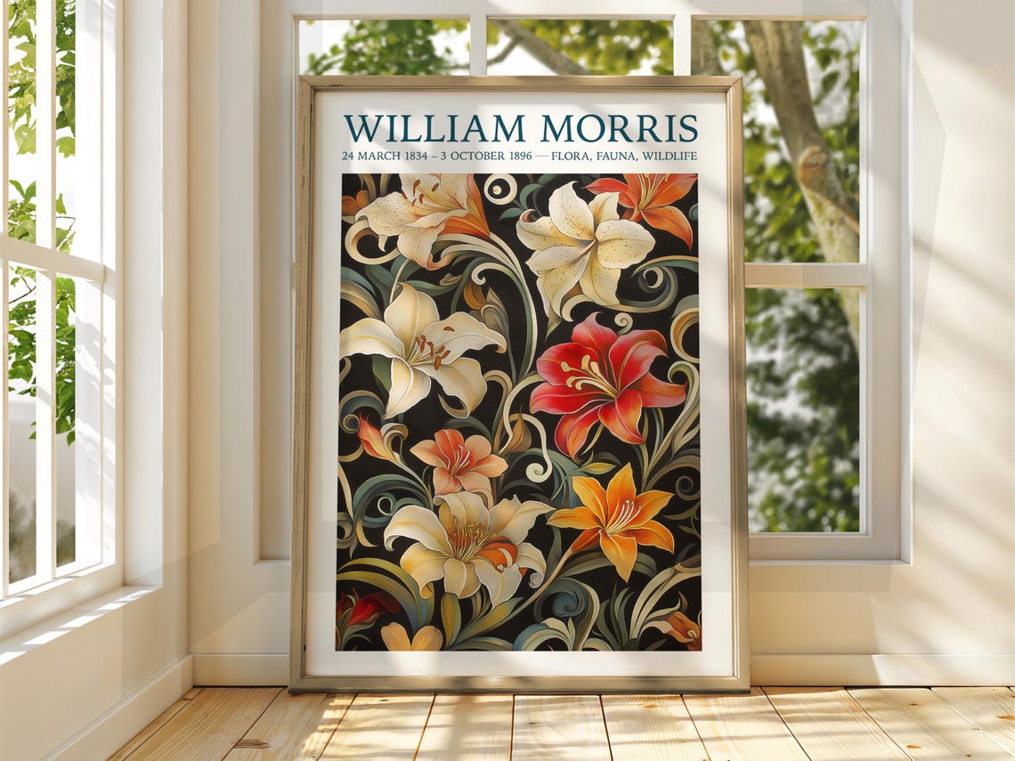 William Morris Red Lily Floral Exhibition Botanical Garden Poster