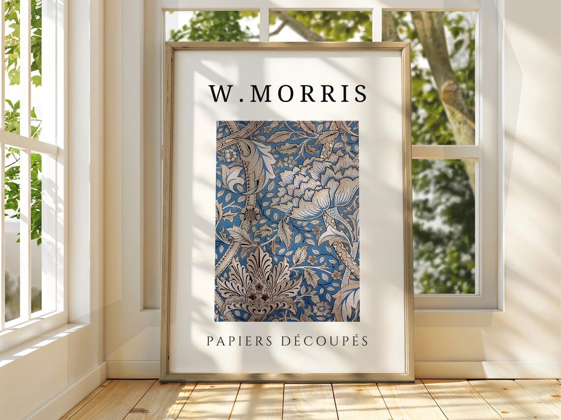 William Morris Blue Damask Floral Papiers Découpés Exhibition Poster