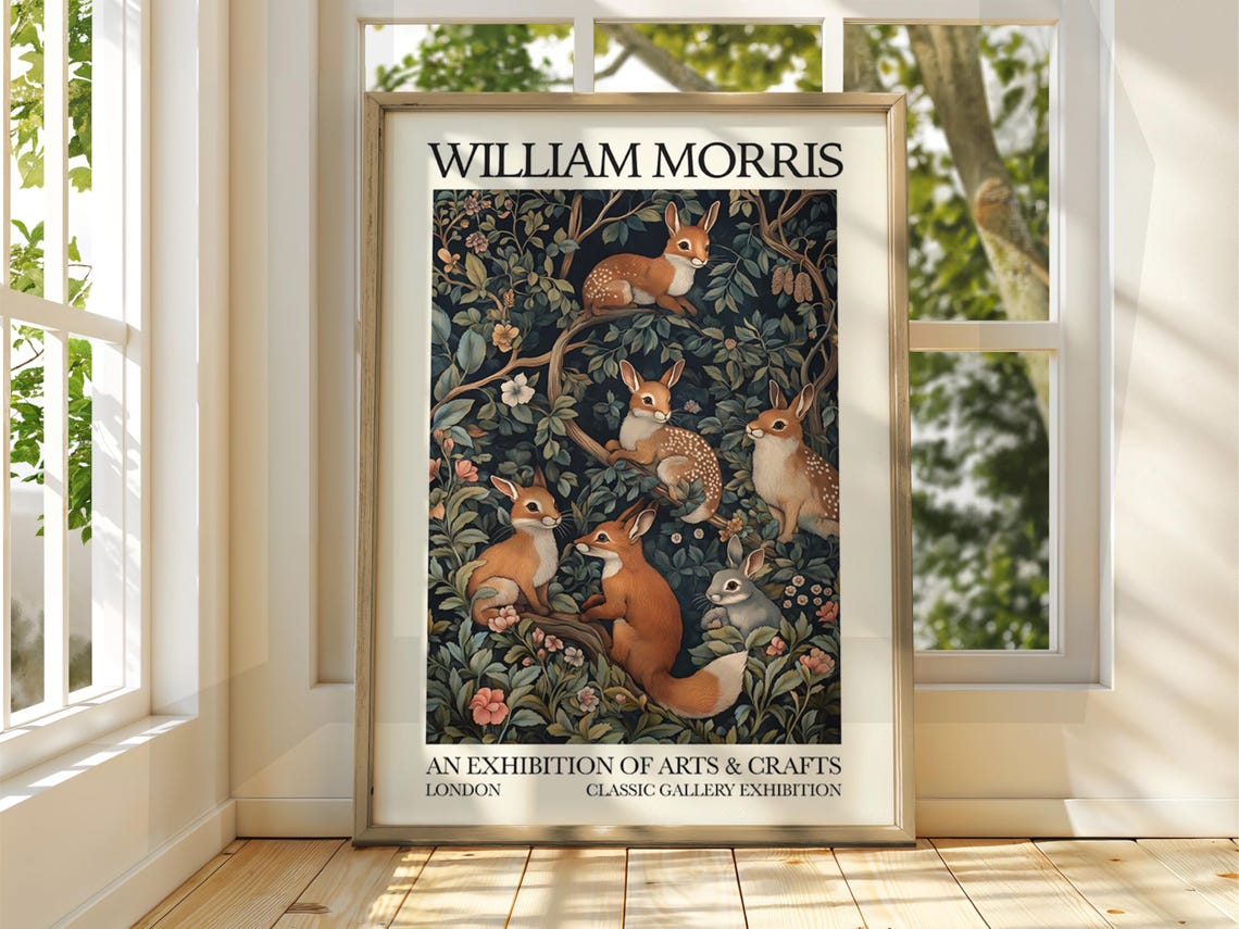 William Morris Exhibition Poster Rabbits Fox Floral Arts Crafts London
