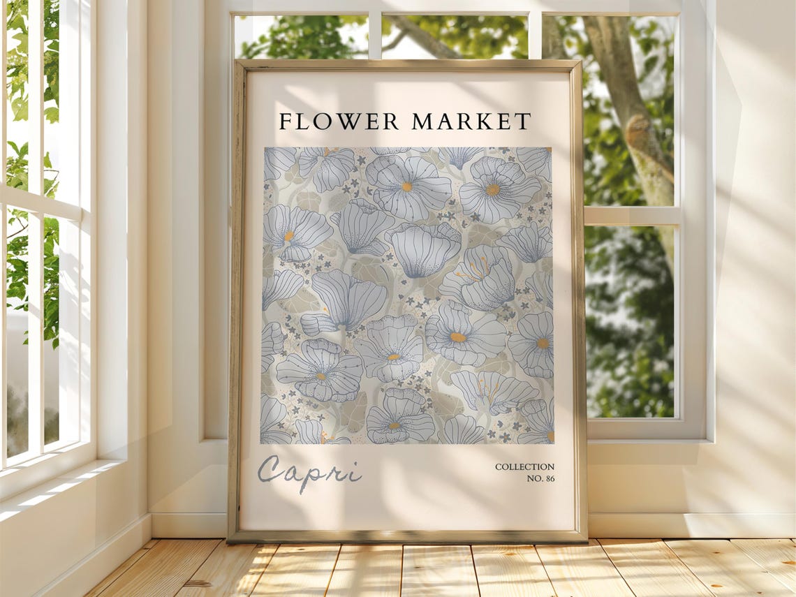 Flower Market Capri Blue Poppy Floral Pastel Exhibition Poster