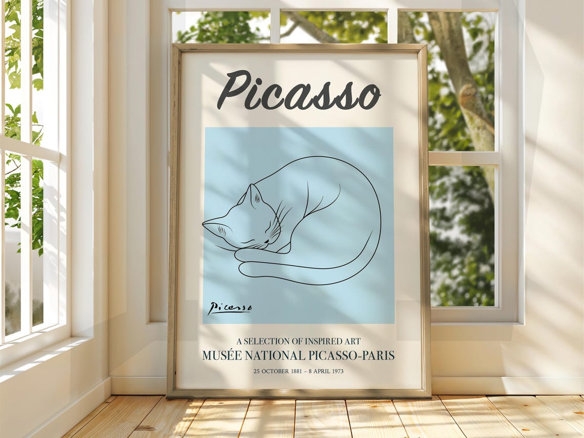 Picasso Style Sleeping Cat Line Drawing Exhibition Museum Art Poster