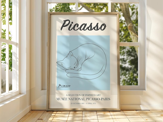 Picasso Style Sleeping Cat Line Drawing Exhibition Museum Art Poster