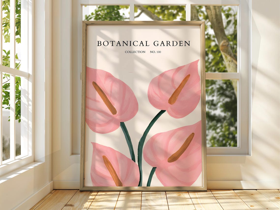 Pink Anthurium Botanical Garden Poster Tropical Flower No 100 Art