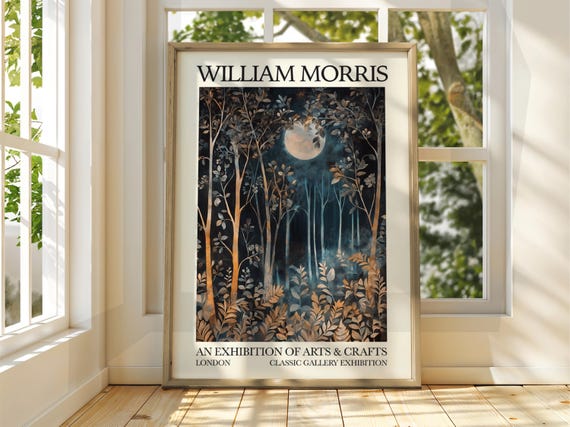 William Morris Style Full Moon Forest Poster