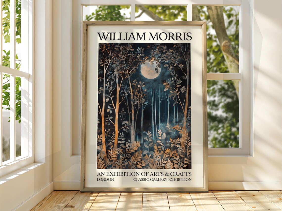 William Morris Style Full Moon Forest Poster