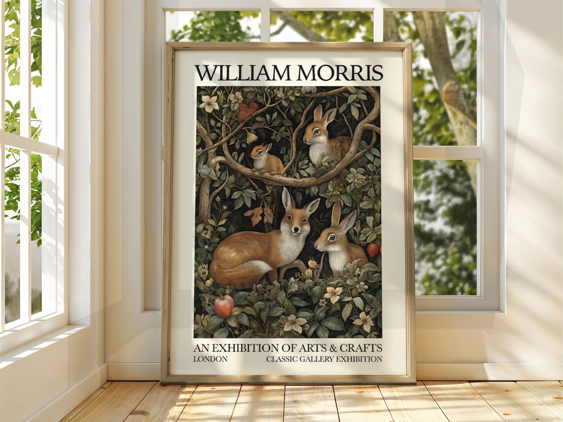 William Morris Style Rabbit Poster Exhibition Gallery Print Wall Art Floral