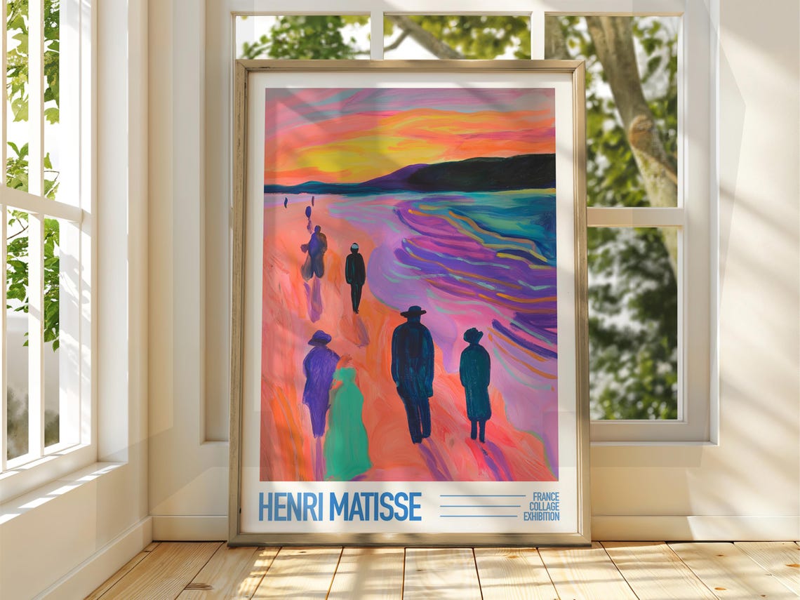 Henri Matisse Beach Sunset Figures Pink Sky Coastal Art Poster