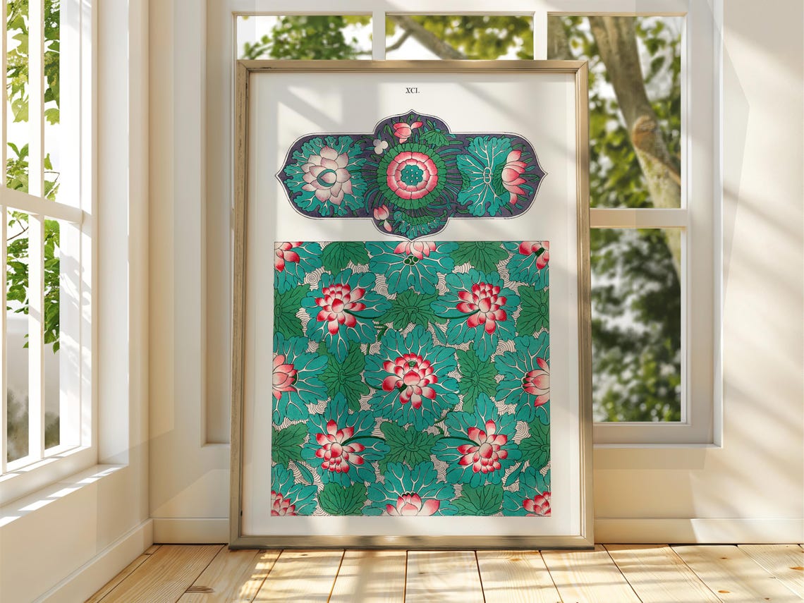 Lotus Peony Floral Pattern Vintage Ornamental Plate XCI Poster