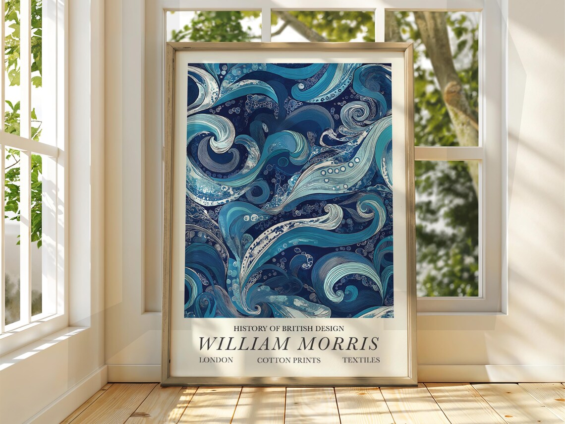 William Morris Style Wave Art Print, Ocean Waves