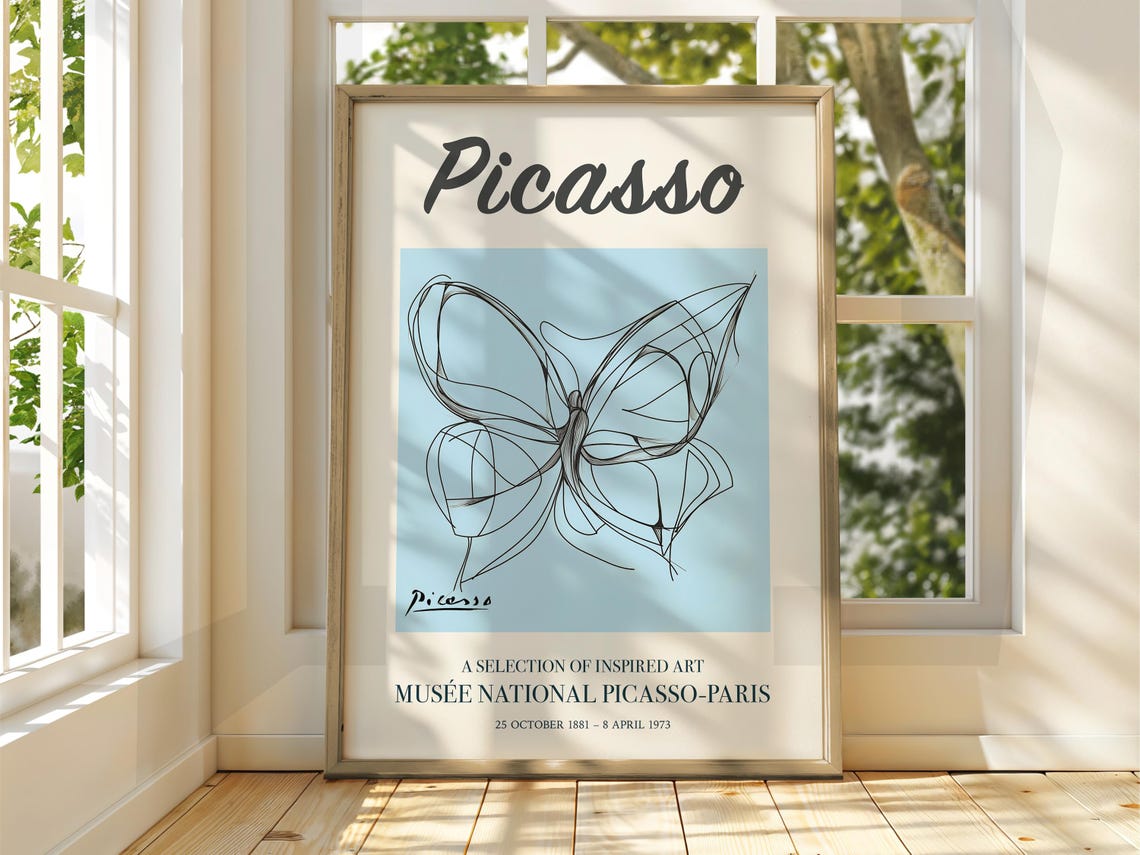 Pablo Picasso Line Art Butterfly Blue Gallery Exhibition Poster