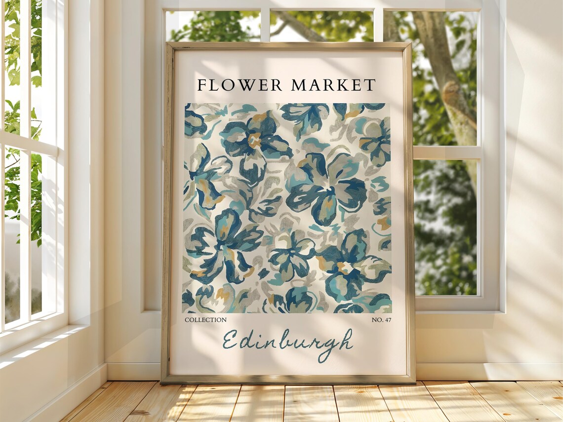 Flower Market Edinburgh Blue Pastel Floral Collection Poster