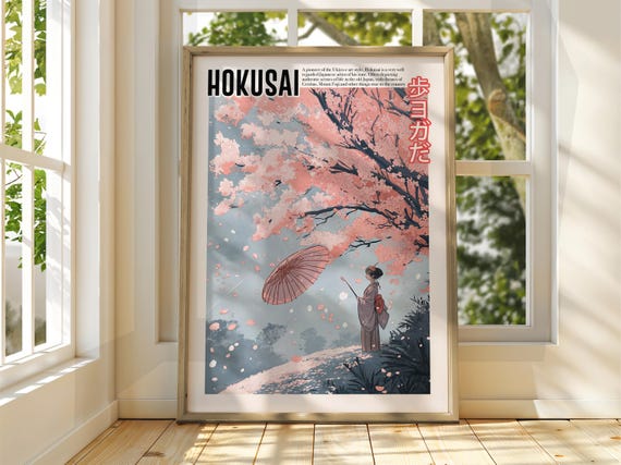 Vintage Japanese Art Ukiyoe Poster Katsushika Hokusai Print Japan Matsumoto Hoji Fuji