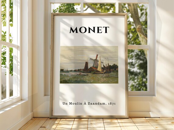 Claude Monet Un Moulin A Zaandam 1871 Poster Vintage Windmill Painting Art