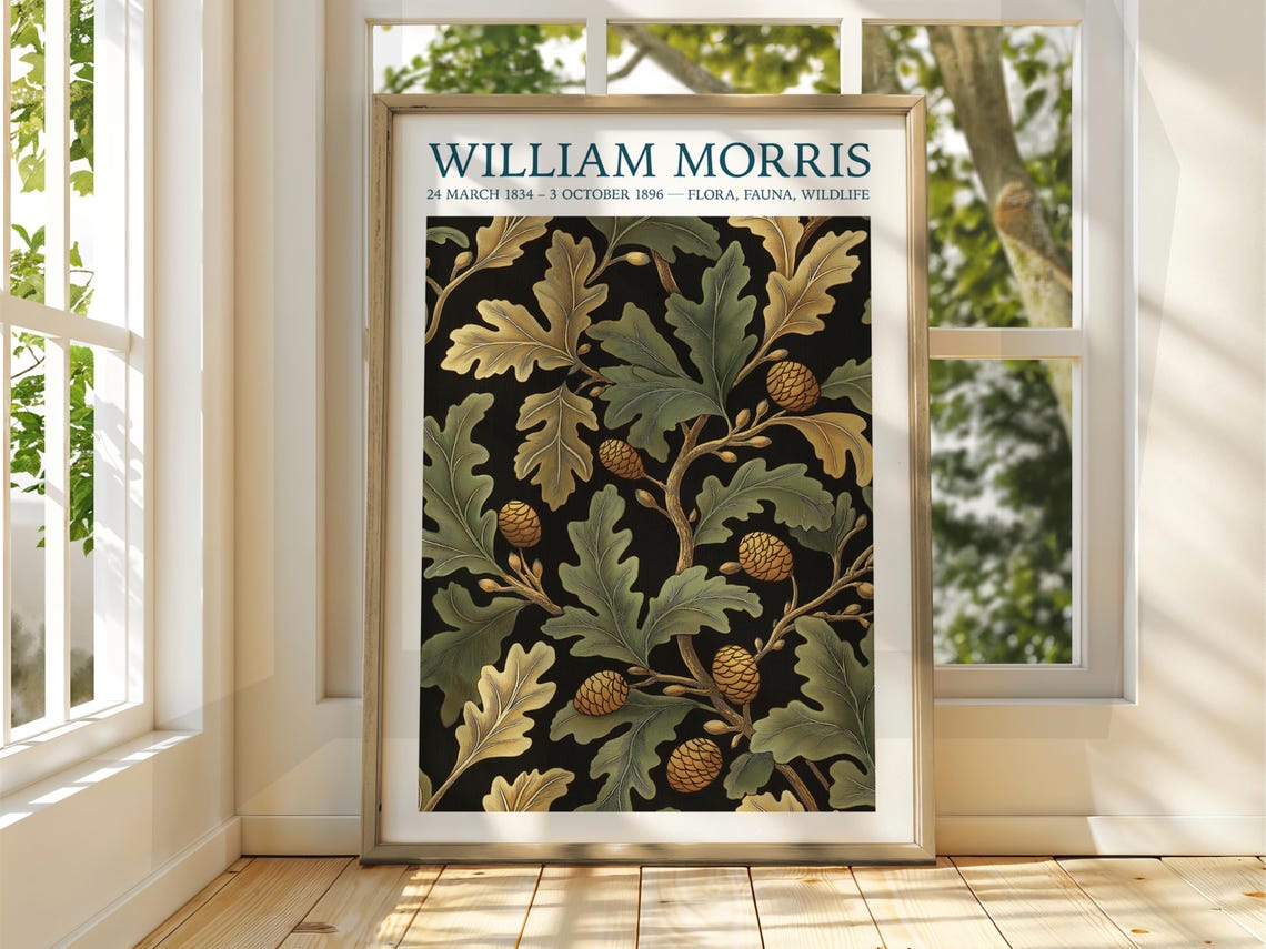 William Morris Oak Leaves Acorns Botanical Pattern Exhibition Poster