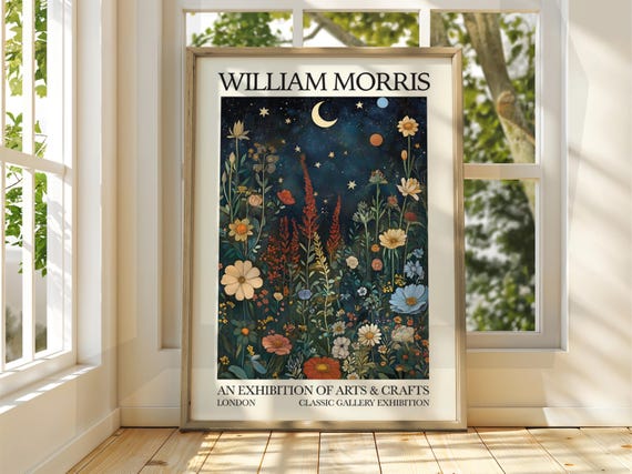 William Morris-Style Full Moon Forest Poster Print