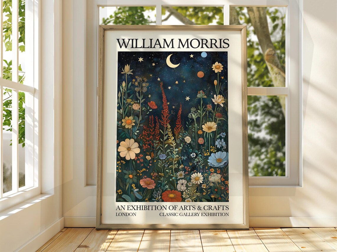 William Morris-Style Full Moon Forest Poster Print