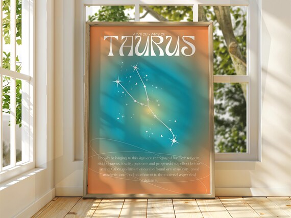 Taurus Poster Star Sign Wall Art Astrology Spiritual Zodiac Gift For Tuarus
