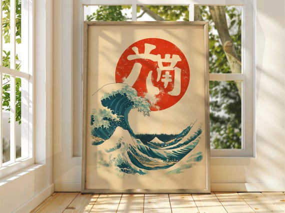Vintage Japanese Art Ukiyoe Poster Katsushika Hokusai Print Japan Matsumoto Hoji The Wave