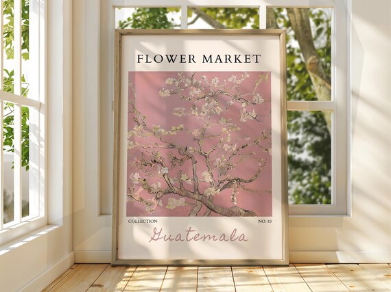 Flower Market Guatemala Pink Almond Blossom Botanical Poster