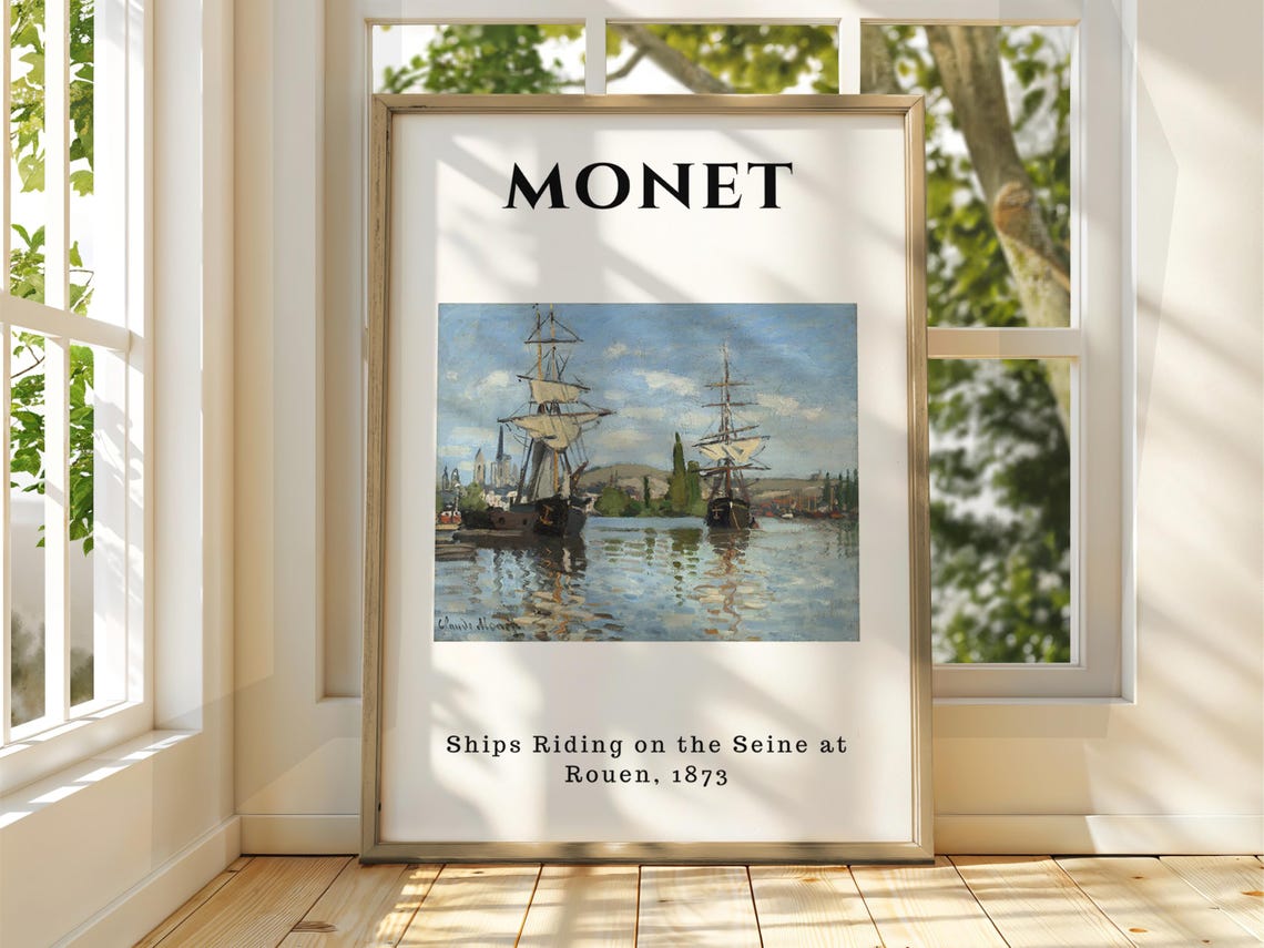 Claude Monet Ships on the Seine at Rouen 1873 Impressionist Poster