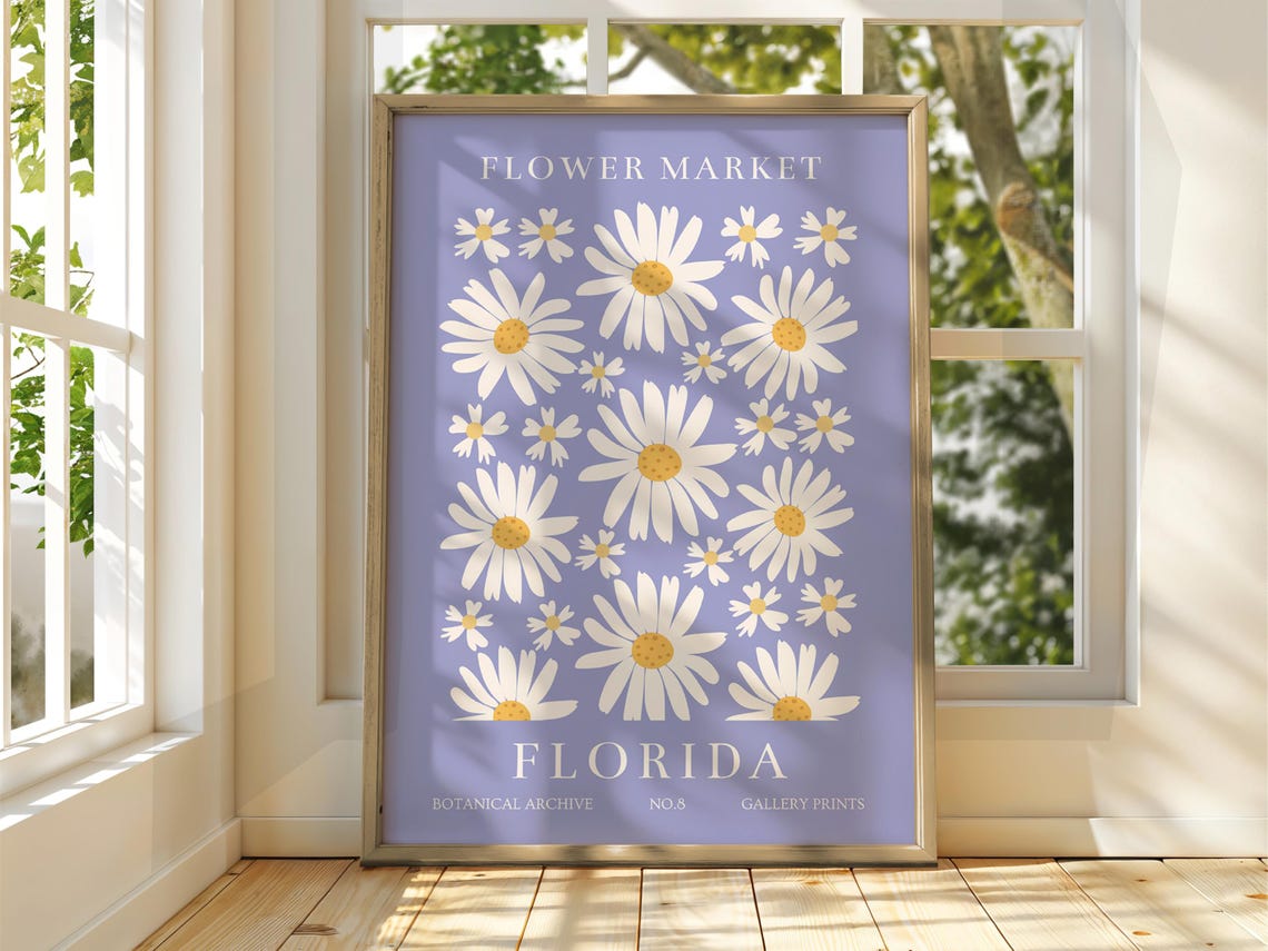 Flower Market Florida Daisy Botanical Poster No. 8 Lavender Art