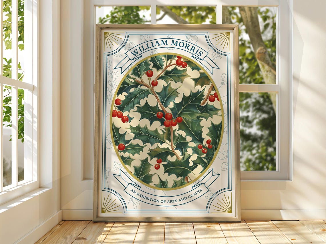William Morris Holly Berries Winter Botanical Exhibition Poster