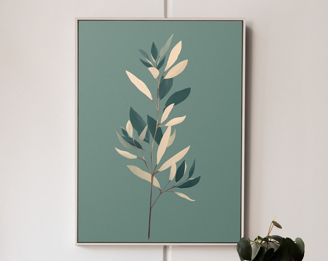 Sage Green Minimalist Botanical Branch Cream Leaves Art Poster