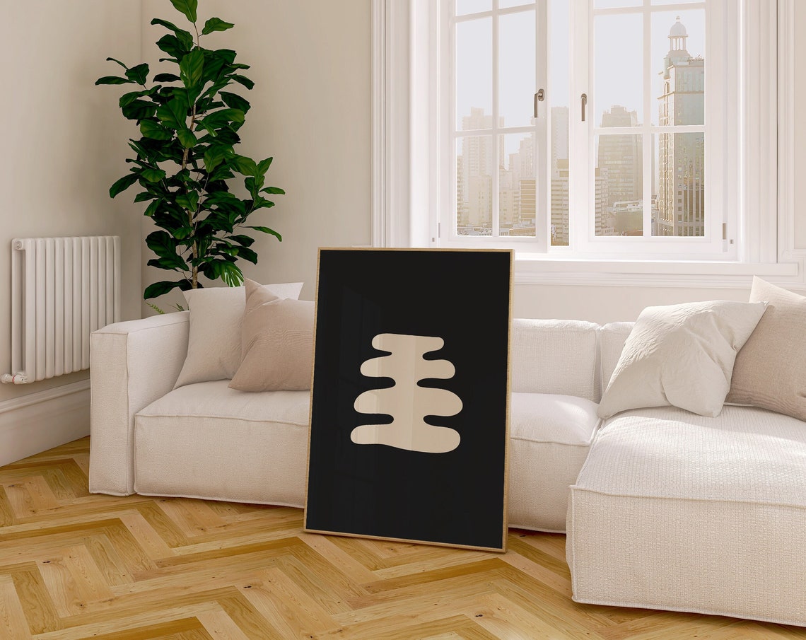 Black Cream Wavy Abstract Stacked Shape Modern Minimalist Poster