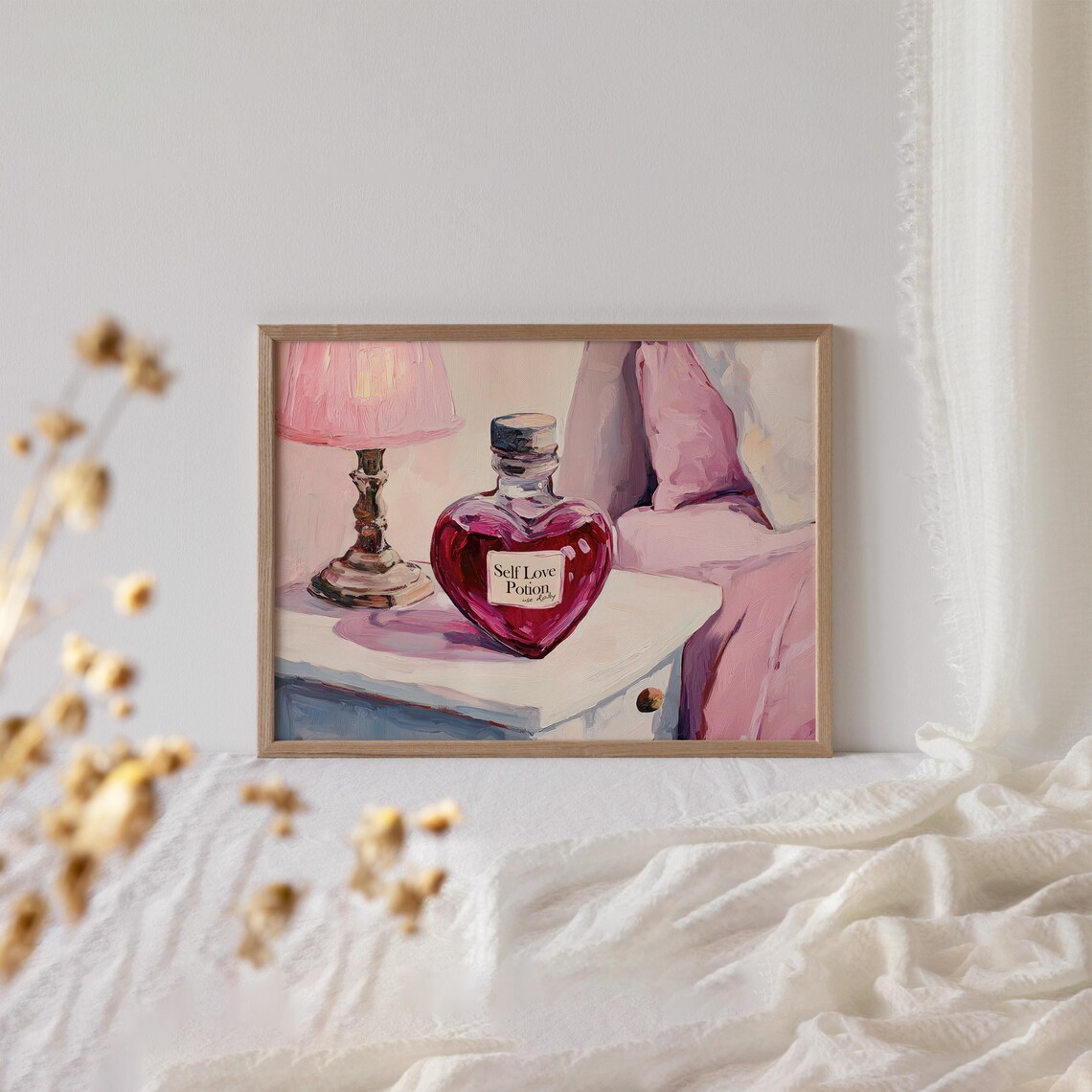 Self Love Potion Heart Bottle Pink Bedside Lamp Motivational Wall Art Poster - Image 2