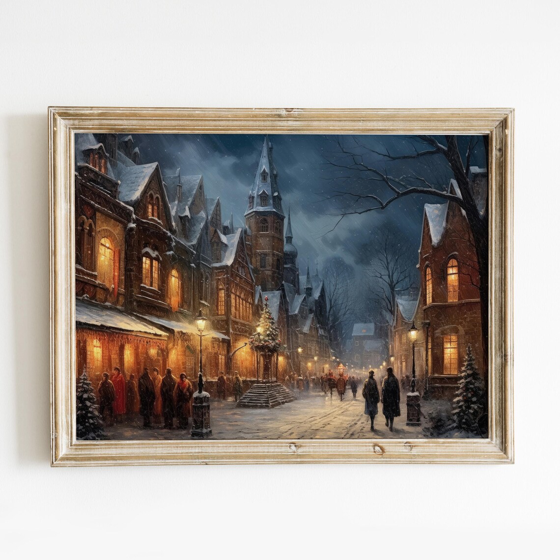 Moody European Old Town Christmas Night Market Wall Art Poster - Image 5
