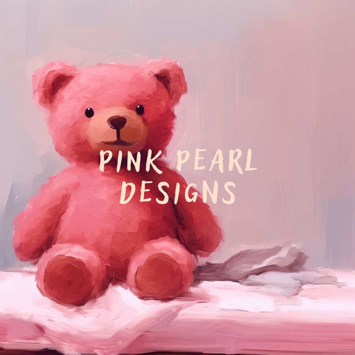 Soft Pink Teddy Bear Plush Oil Painting Nursery Wall Art Print - Image 8