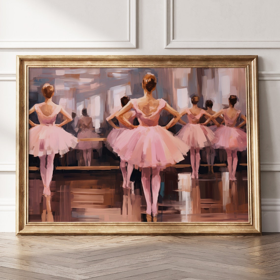 Group of Ballerinas in Pink Tutus at Barre in Mirrored Studio Wall Art - Image 3
