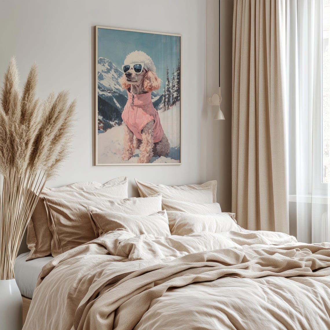 Cool Poodle In Sunglasses Pink Ski Jacket Mountain Art Poster - Image 4