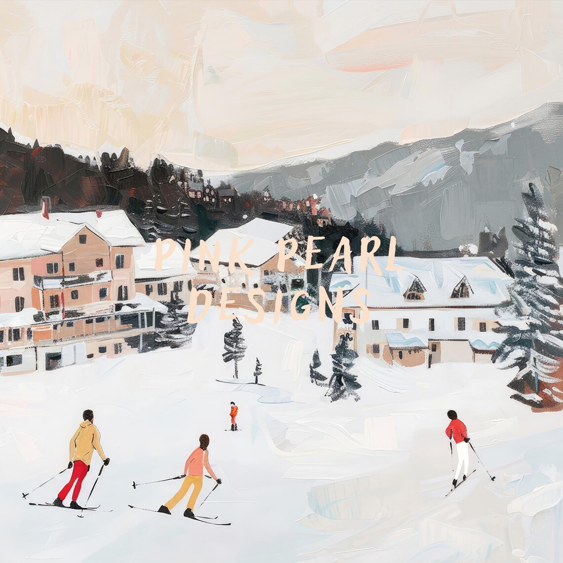 Retro Ski Resort Vintage Winter Landscape Art Print - Image 2