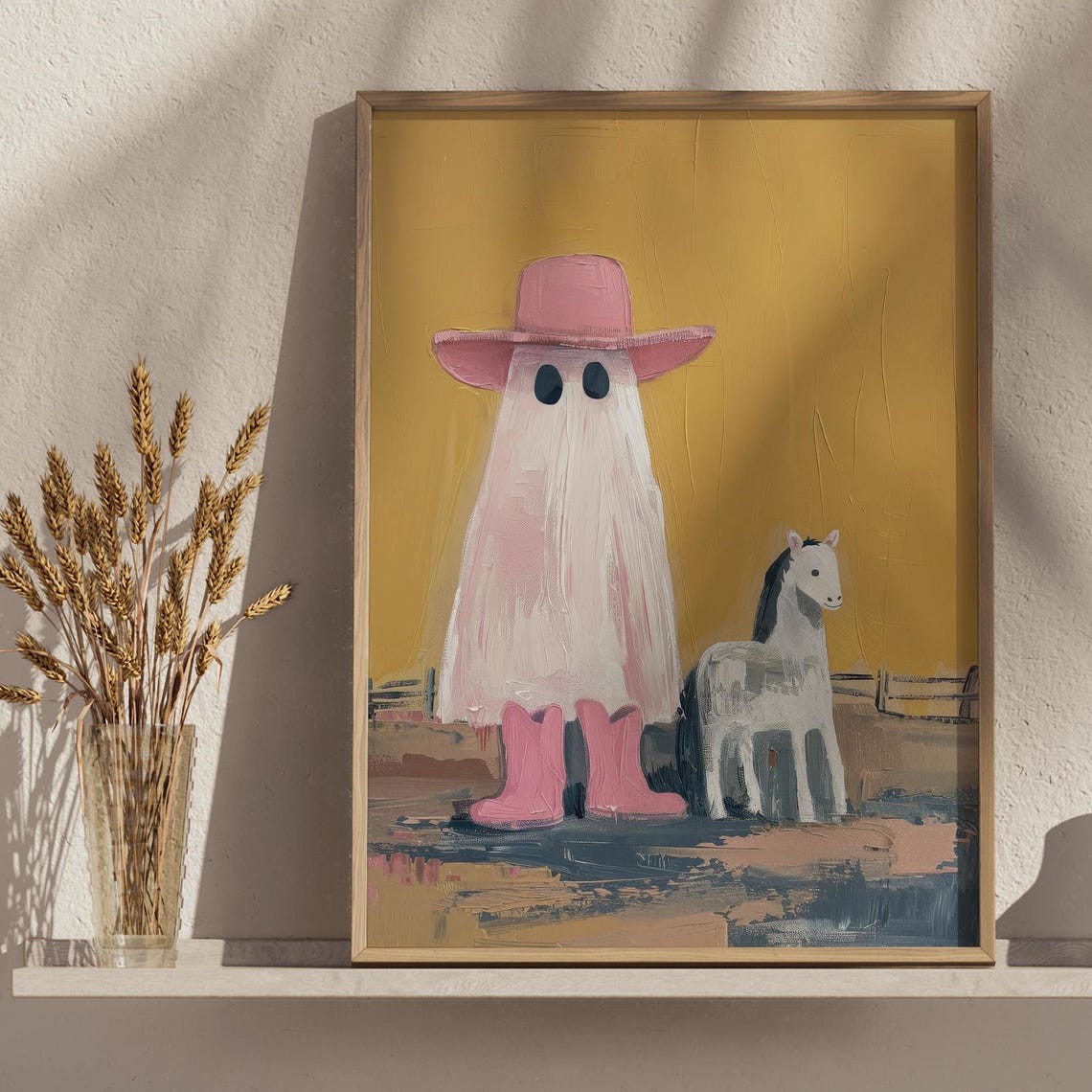Cowgirl Ghost Pink Hat Boots With Horse Halloween Art Poster - Image 4