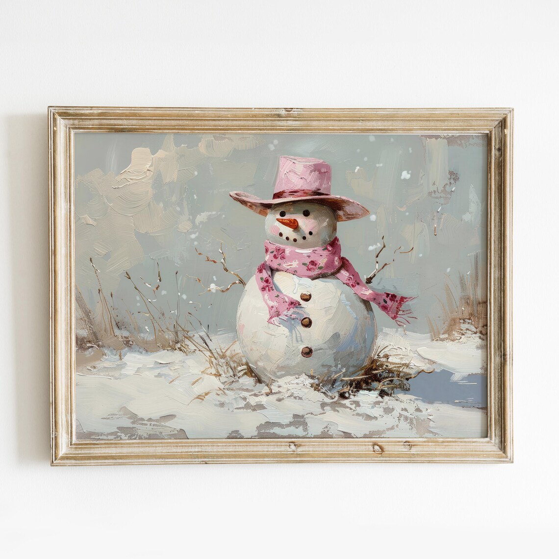 Snowman With Pink Cowboy Hat Scarf Winter Western Art Poster - Image 6
