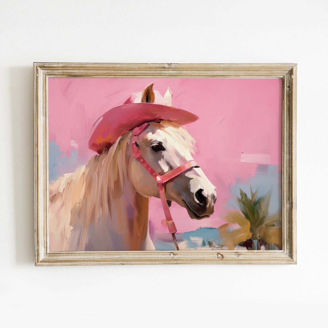 Horse With Pink Cowboy Hat, Preppy Western Art Print