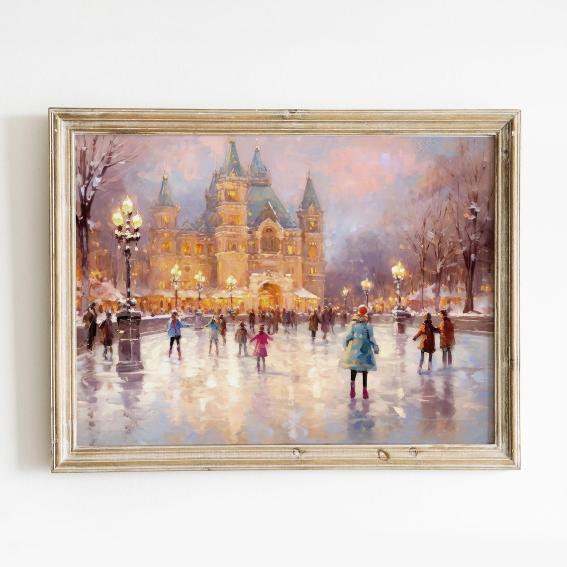 Vintage Ice Skating Rink Grand Building Dusk Christmas Wall Art Print - Image 6