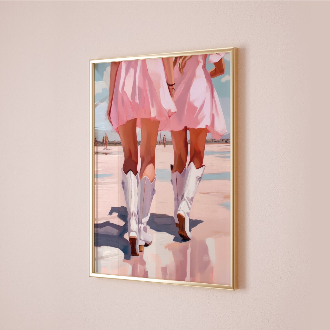 Coastal Cowgirl Pink Dress White Boots Beach Walk Girly Art Poster - Image 5
