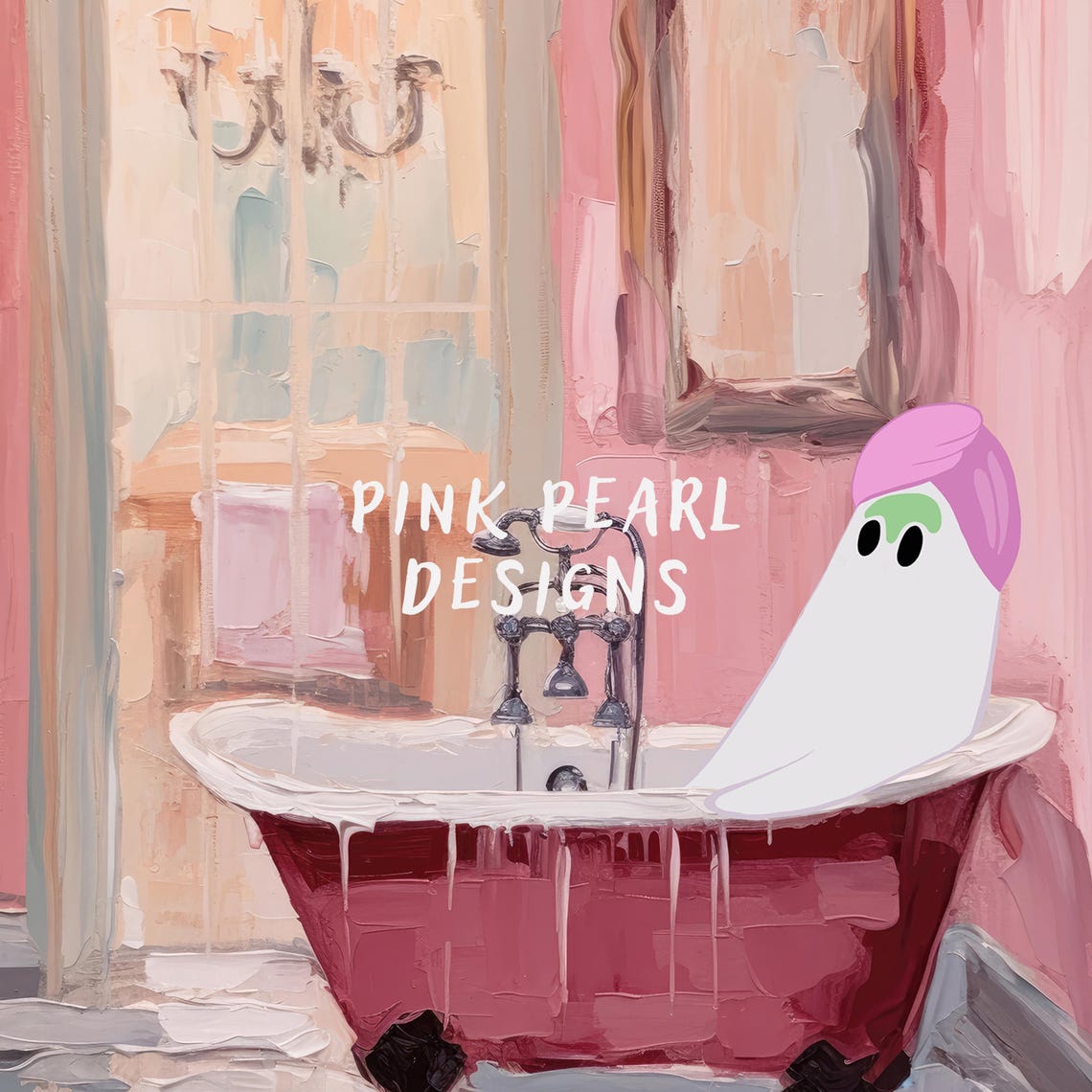 Preppy Ghost In Bathroom Girly Wall Art Preppy Halloween Decor Cute Ghost Poster Trendy Pink Bathroom Wall Art - Image 6
