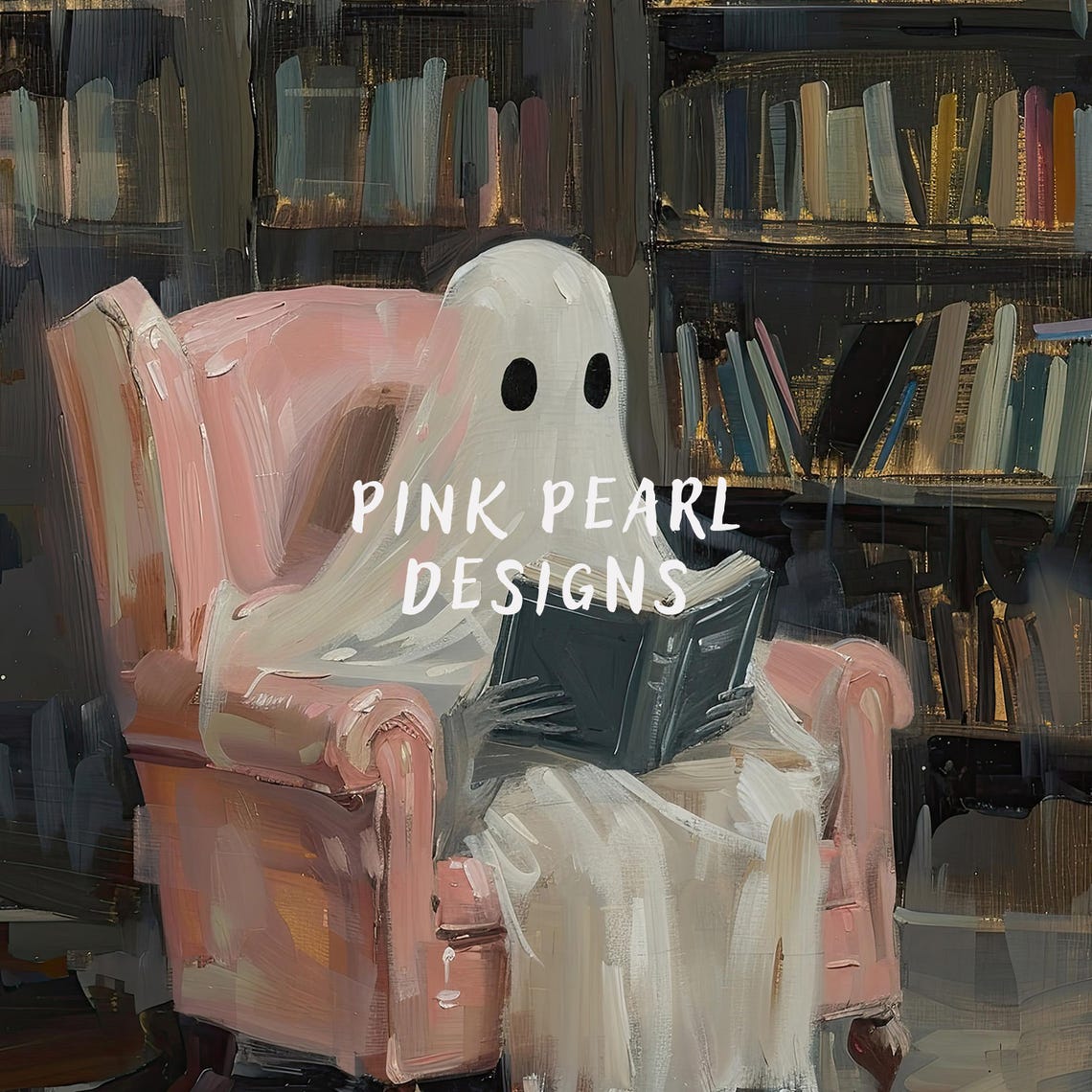 Ghost Reading Book In Cozy Library Halloween Wall Art Poster - Image 6