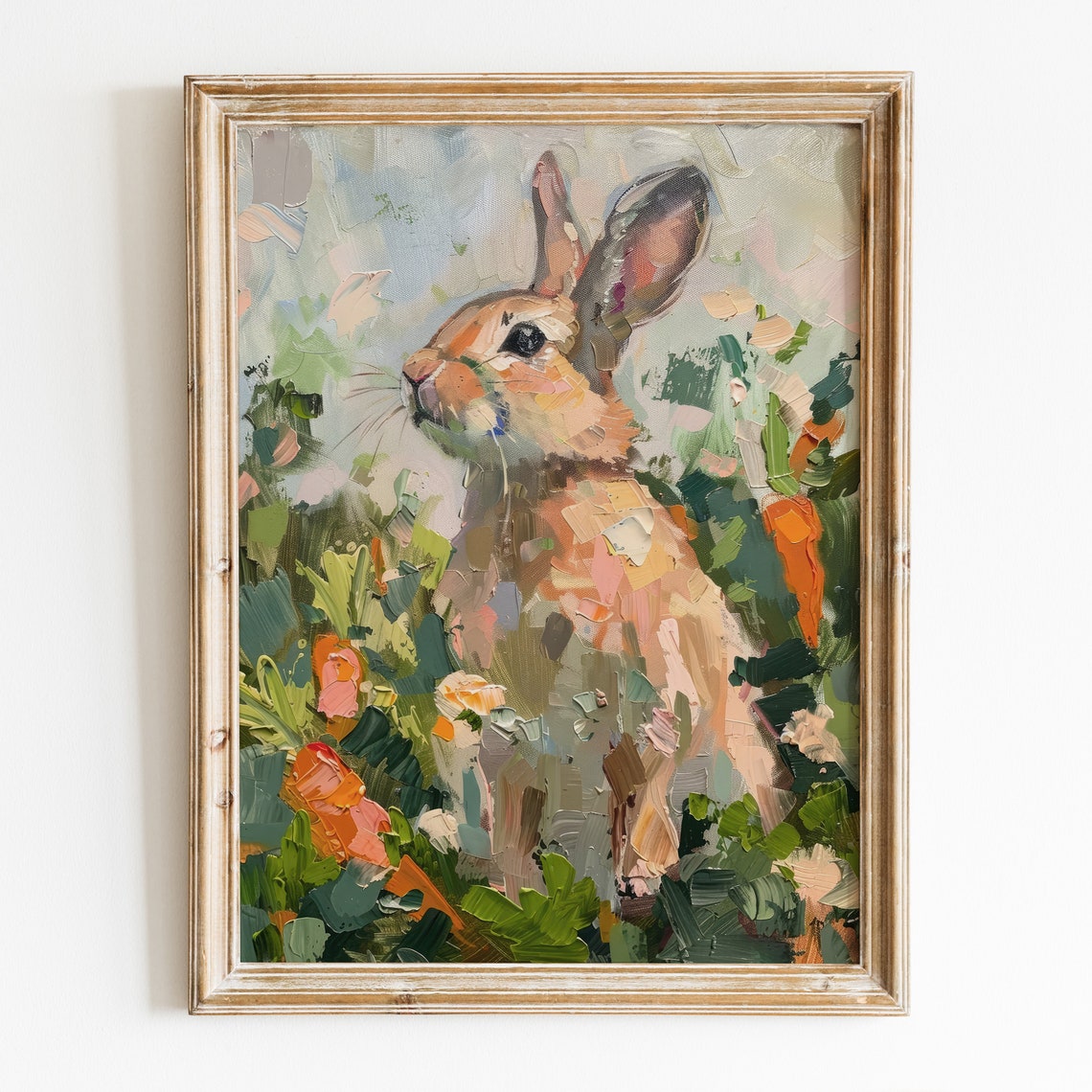 Cute Bunny Wall Art Rustic Rabbit Prints Vintage Room Decor Girly Spring Painting Trendy Spring Wall Art