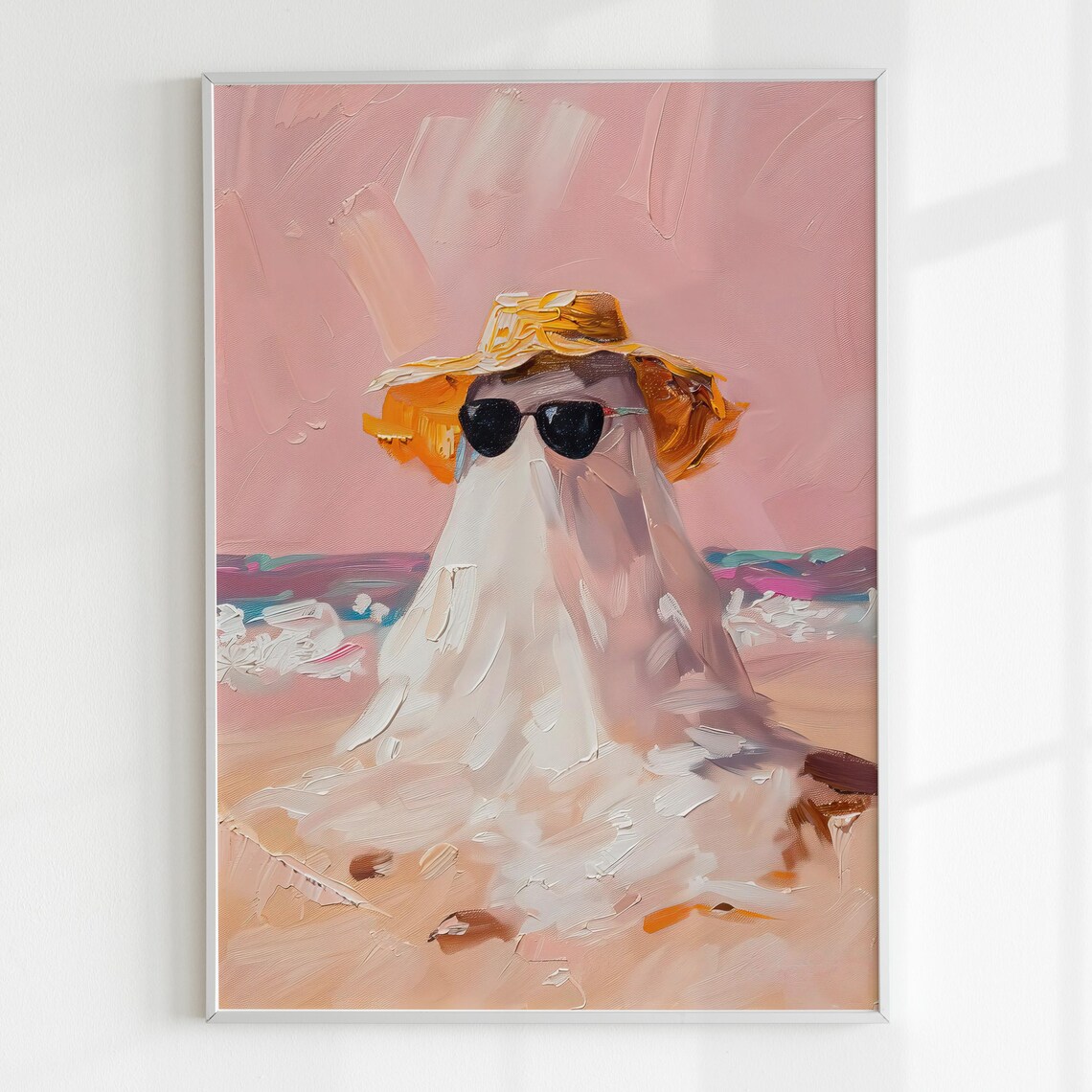 Cute Ghost On The Beach Preppy Halloween Art Print - Image 5