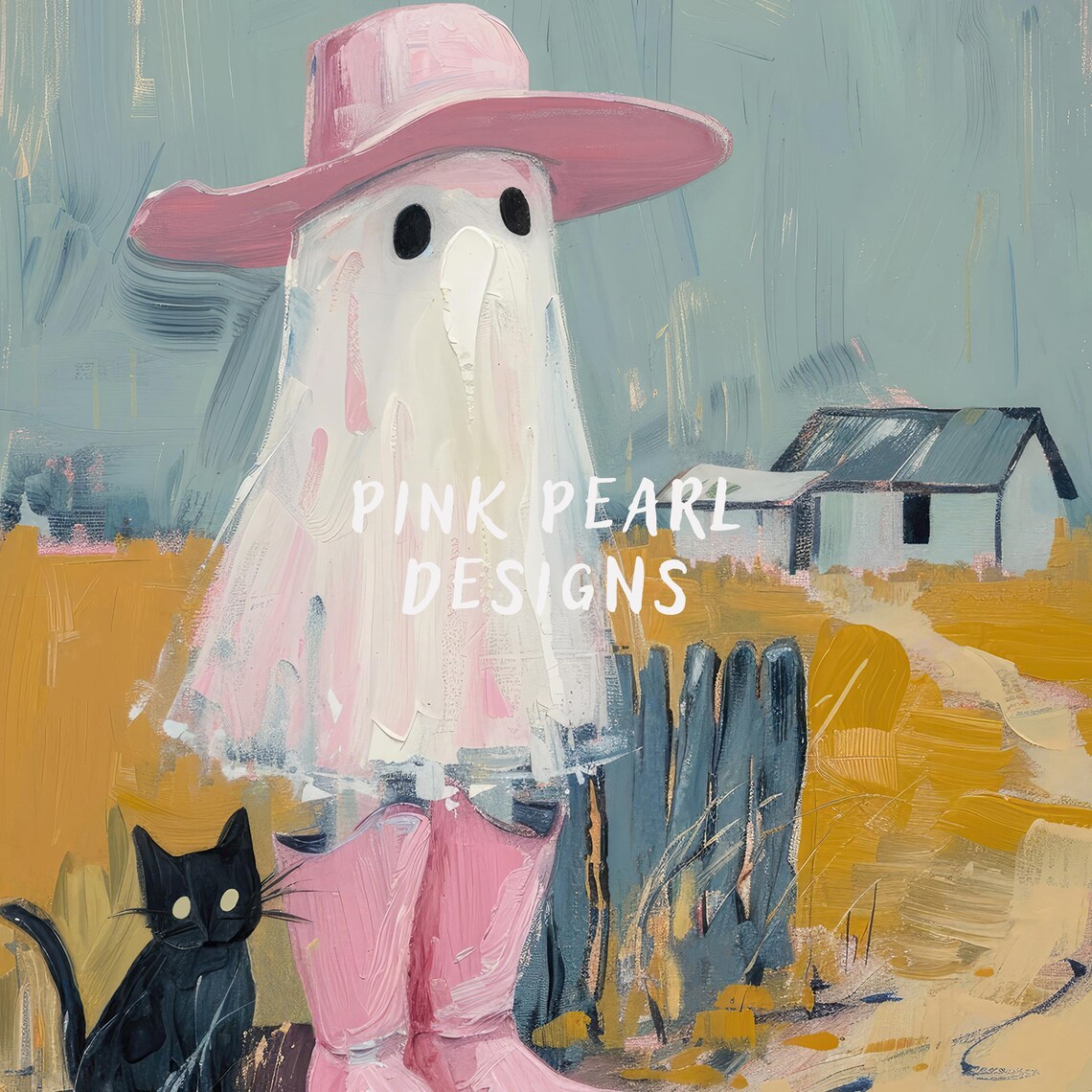 Cowgirl Ghost With Black Cat Farmhouse Halloween Wall Art Poster - Image 6