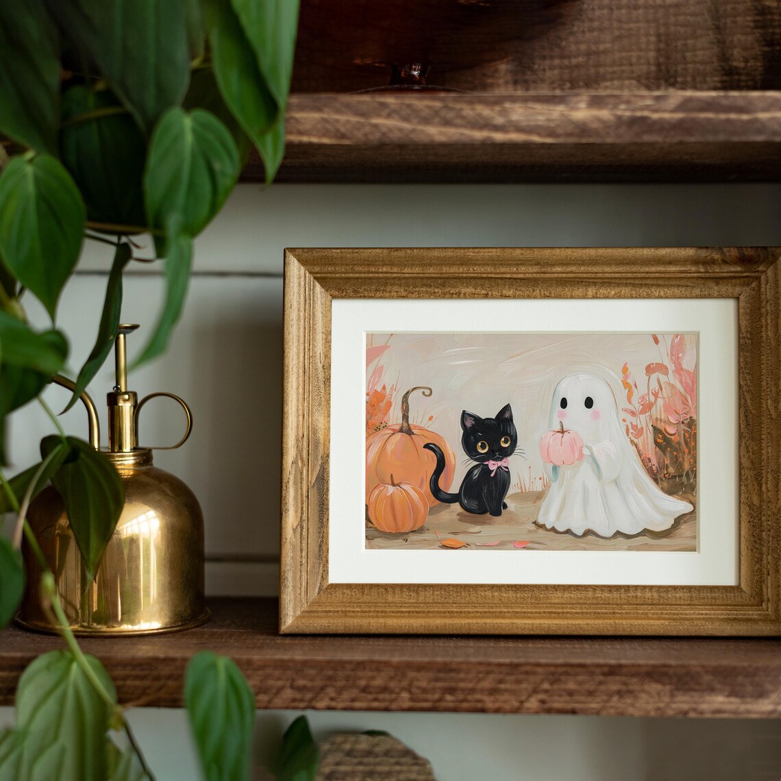 Cute Ghost Black Cat Pumpkins Halloween Friends Pink Bow Nursery Wall Poster - Image 3