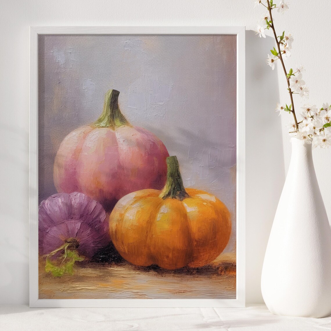 Pink Orange Purple Pumpkins Still Life Pastel Fall Harvest Kitchen Poster - Image 4