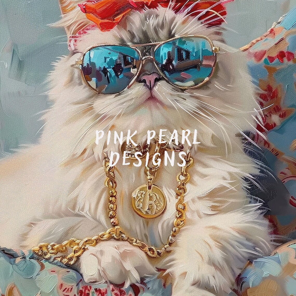 Cool Cat With Sunglasses, Vintage Girly Cat Art Print - Image 6