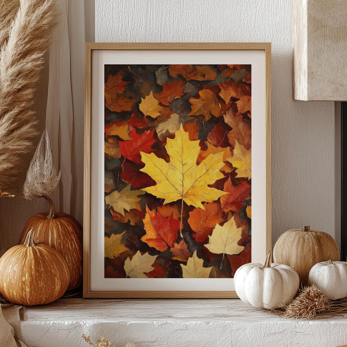 Autumn Maple Leaves Fall Foliage Earth Tone Painting Wall Art Poster