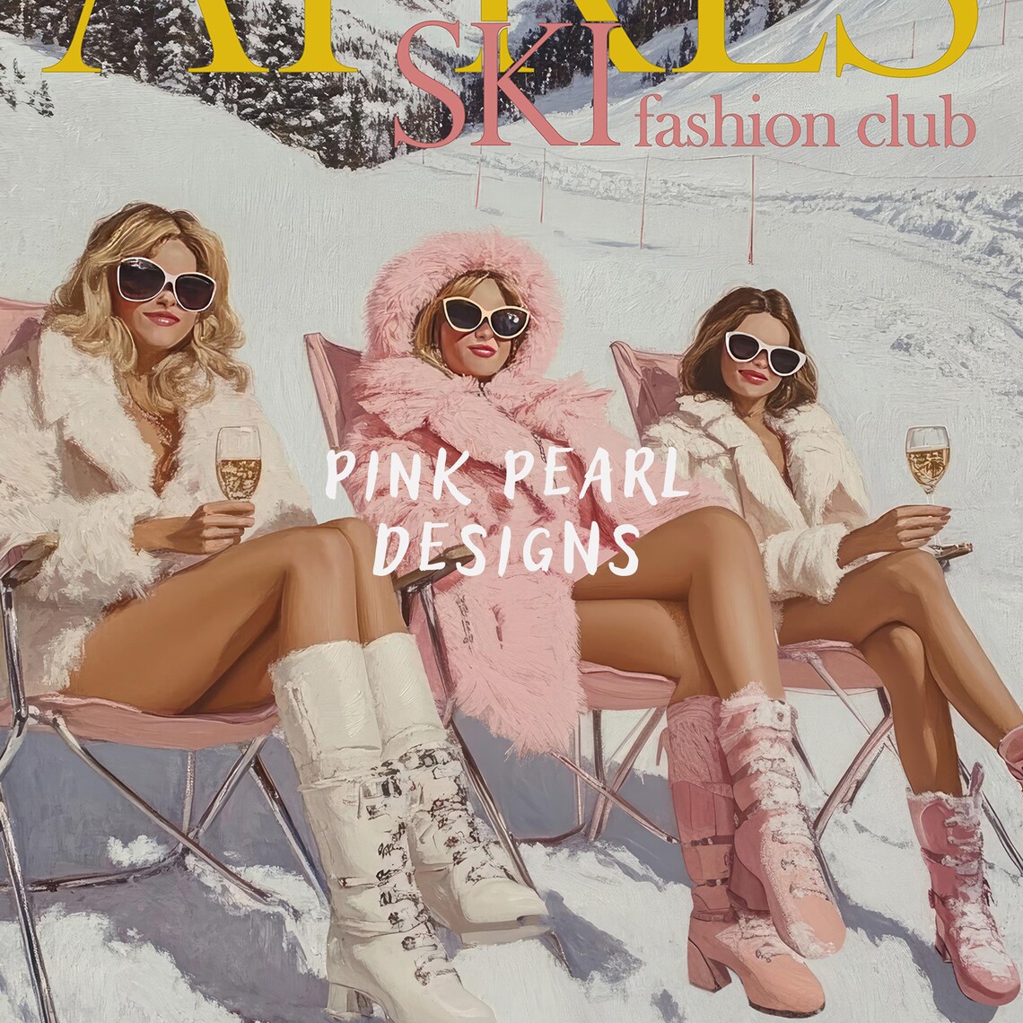 Apres Ski Girly Vintage Ski Poster, Preppy Lodge Decor - Image 2